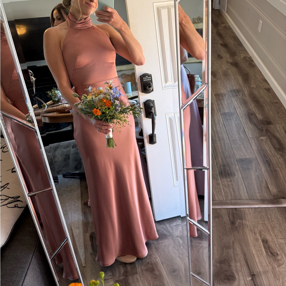 Jenny Yoo Terracotta Maxi High Neck Satin Dress Size 4